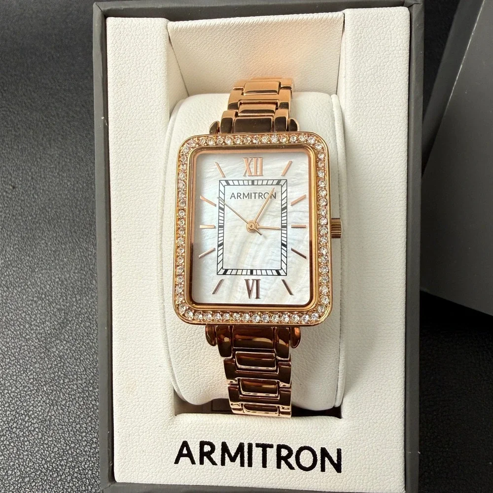 Armitron 75/5841RG Women's Crystal Accented Rose Gold Bracelet‎ Watch New Batter
